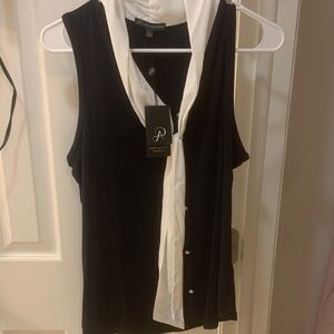 Adrianna Papell Black and White Sleeveless Blouse